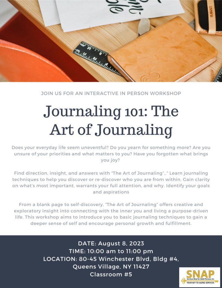 flyer describing Journaling 101 Workshop- Joselyn Smith-Greene